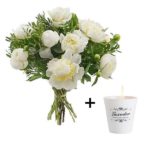 Bouquet of white peonies + Candle